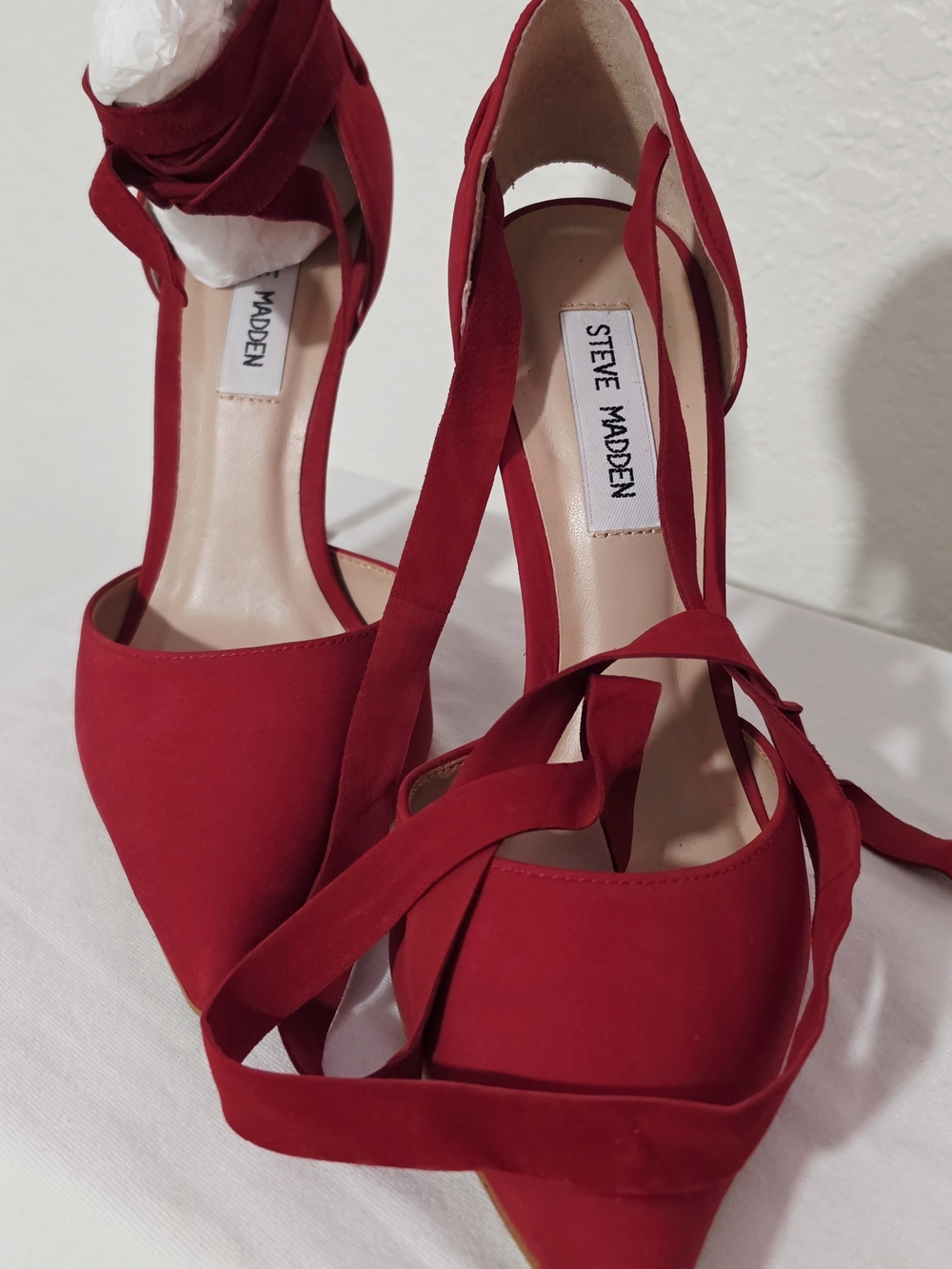 Steve Madden Red Pointed Lace-Up Suede Heels
